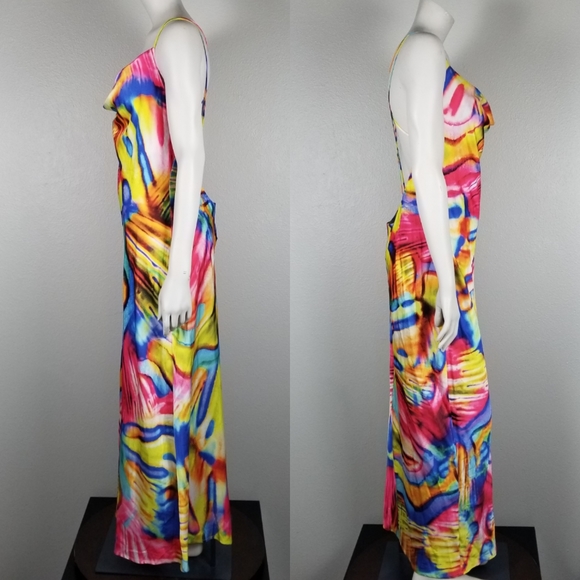 Cosel Anthos Vacation Coral Rainbow Psychedelic Exposed Back Midi Dress Sz 6 NWT - Picture 6 of 10